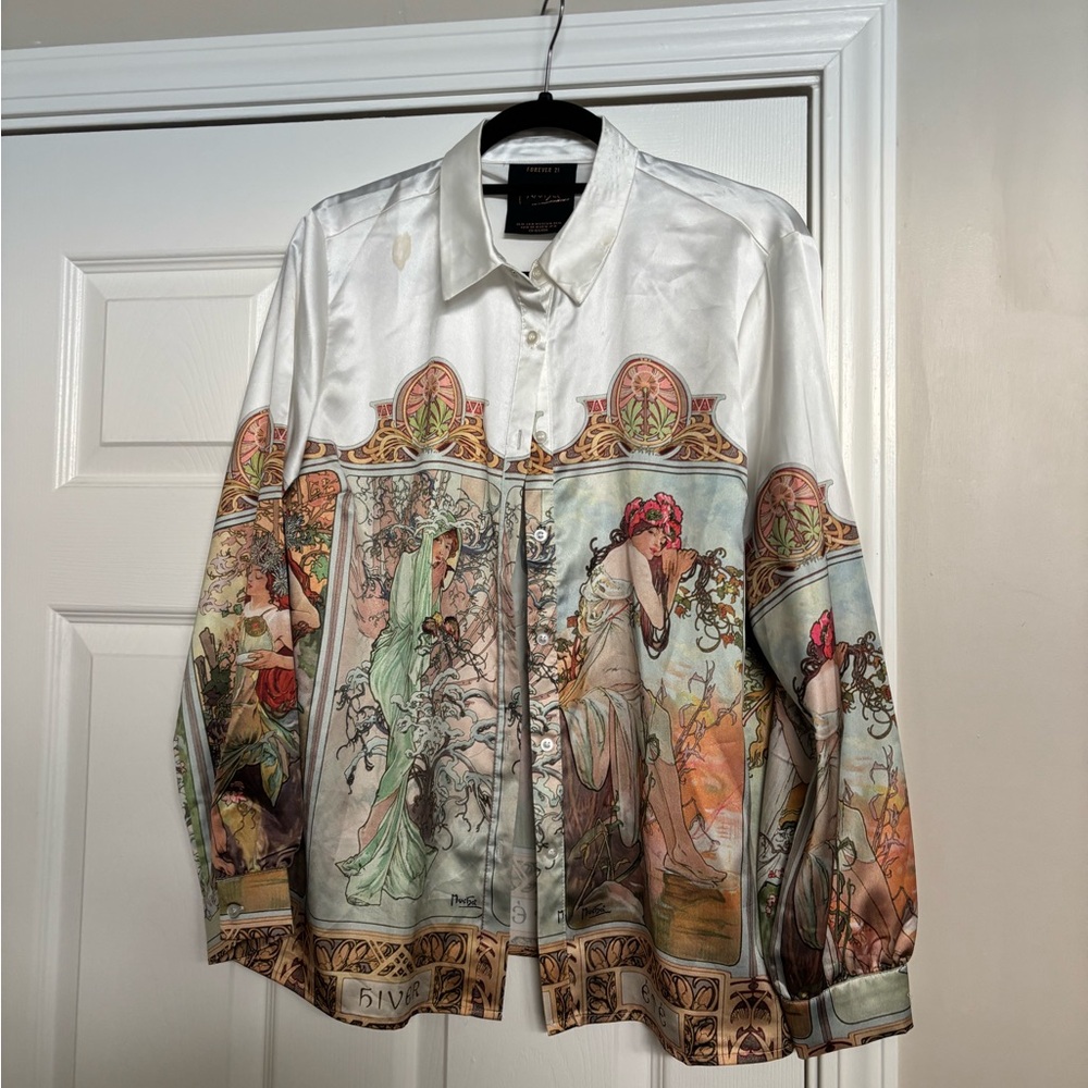 Forever 21 Artistic Print Button Down Shirt - Picture 2 of 8